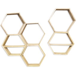 Hanah Home Raf252 Estantería de pared de madera de abeto, Nogal, 6 piezas